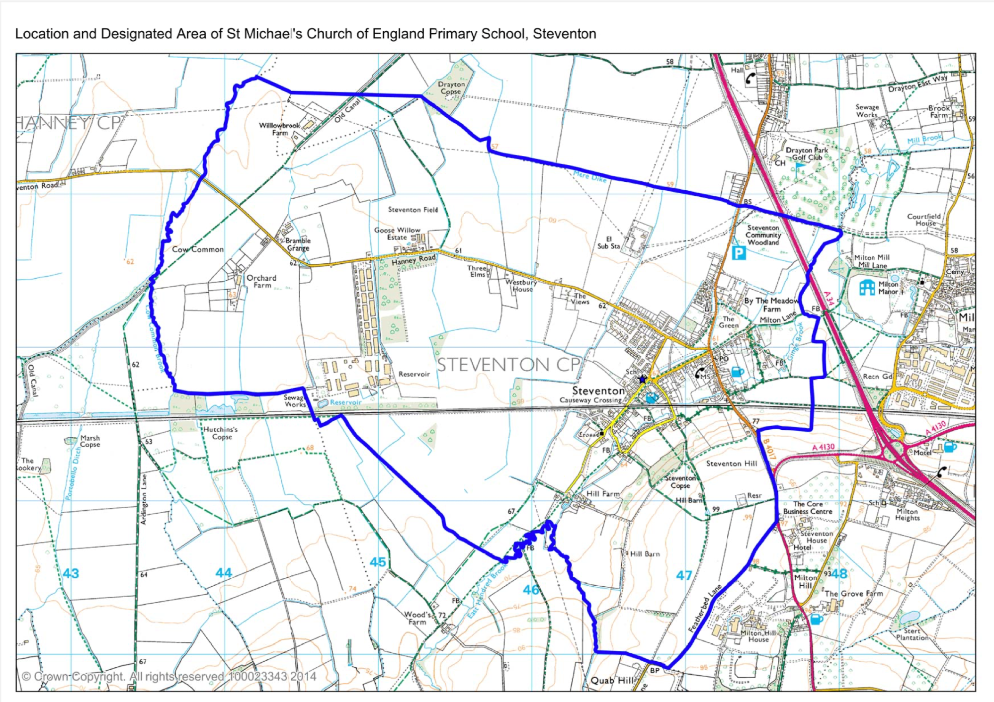 Map showing catchment area of St Michael's CE Primary School